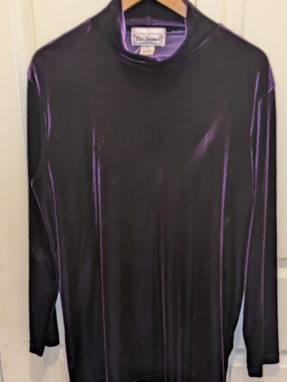 Vintage Bechamel Women's Purple Velvet Long-Sleeve Mock Neck Top